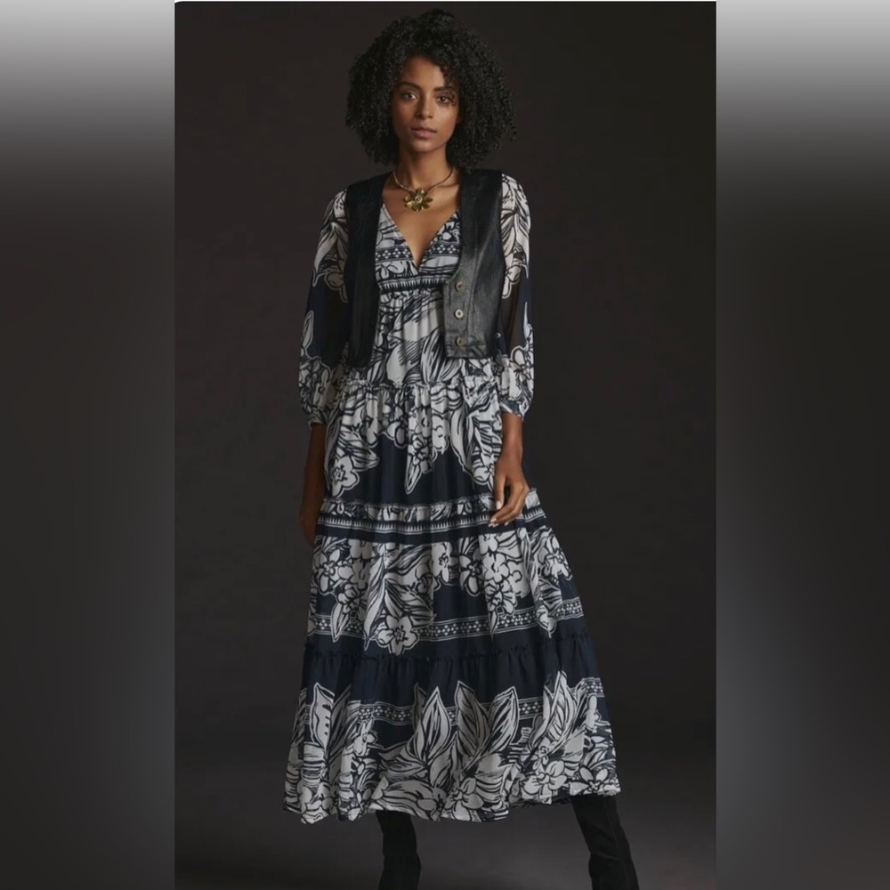 Anthropologie - Vineet Bahl Tiered Long Sleeve Dress